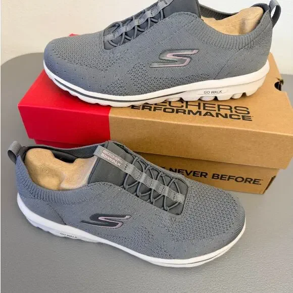 Skechers GOwalk Classic Danyl Gray Pink Sneakers Women 7 Slip On Comfort - Picture 2 of 10